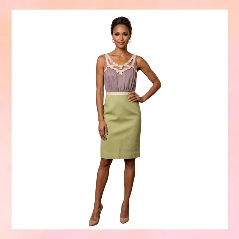 Ann Taylor LOFT Colorblock Silk Sheath Dress Sage Lavender 2P